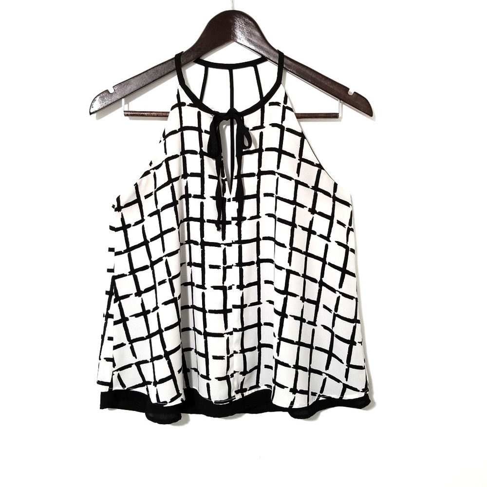 Harlowe & Graham Windowpane Tie Front Halter